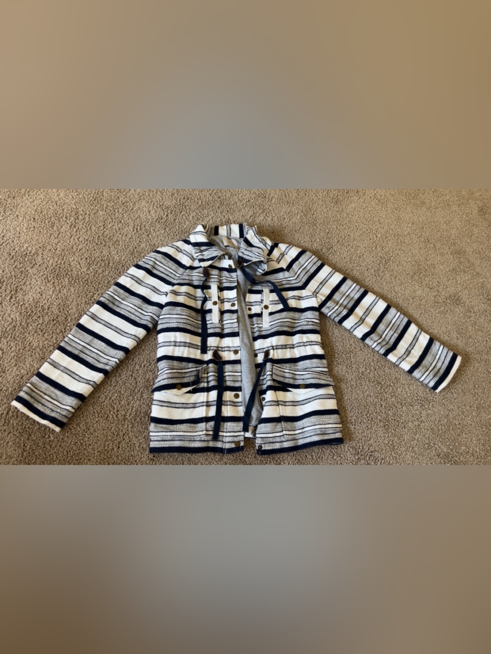 Ann Taylor LOFT Striped Navy and Cream Pea Coat